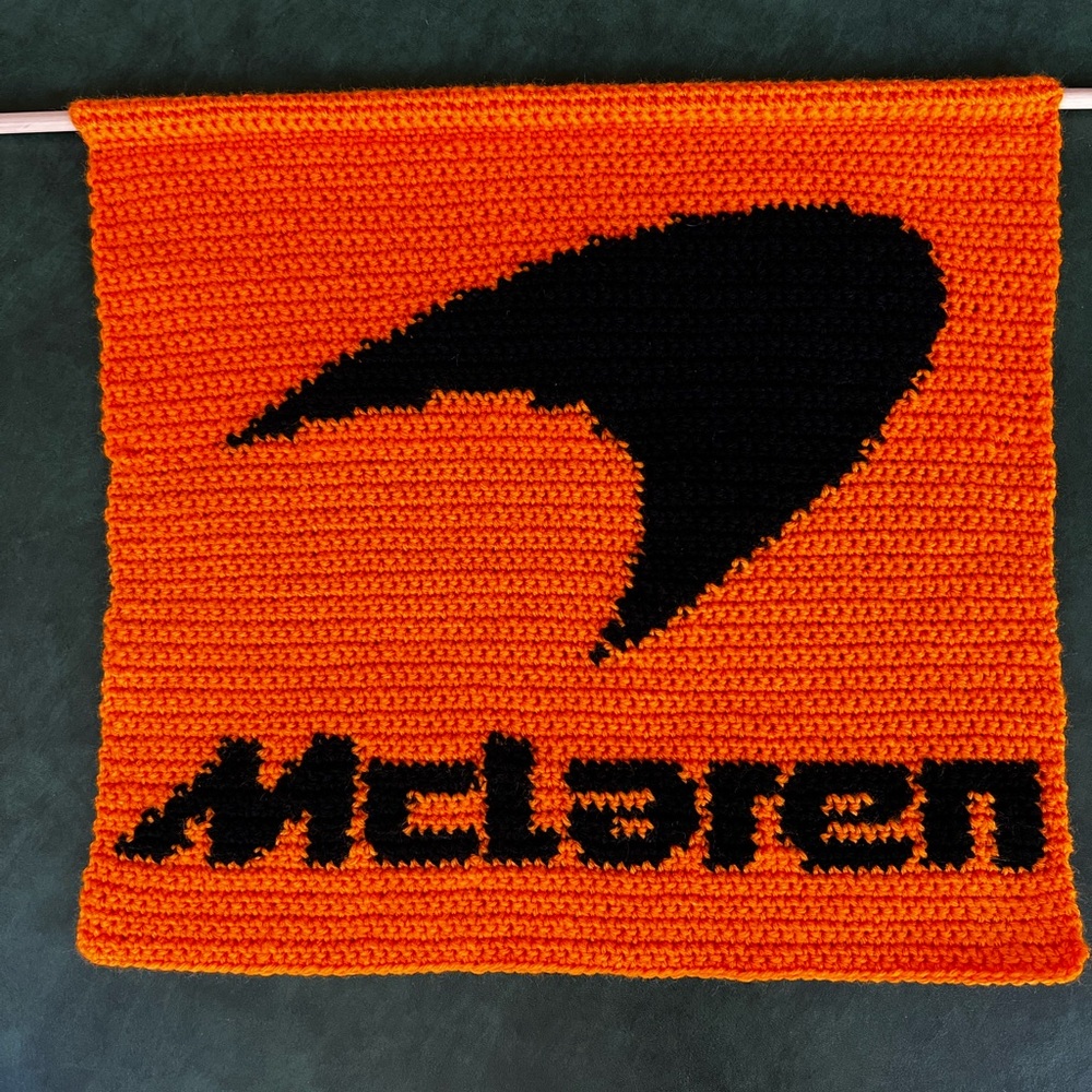 Hand Crocheted McLaren Logo Tapestry for F1–Indycar—Car Enthusiasts! - Picture 2 of 13
